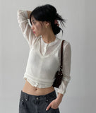 [Bustier SET] Mohair see-through crop cardigan