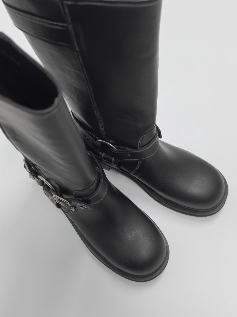 【INCHANT ME】Studded Vintage Buckle Middle Boots INCHANT ME(インチャントミー) - スタッドビンテージバックル
