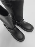 Studded Vintage Buckle Middle Boots