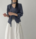 [Long sleeve ver.] Roman Tie V-neck Blouse