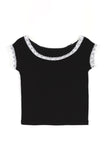 Lace Boat Neck Ringer Tee