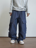 Moikin diagonal cargo raw denim jeans