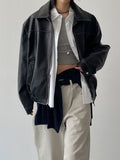 [unisex] Curl Vintage Leather Overfit Blouson