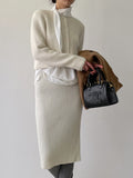 Wool Ribbed Knit Midi Skirt