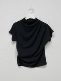 Shirring Cap Mock Neck T-Shirt