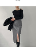 Leather Slit H-ine Long Skirt