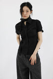 Shirring tie short sleeve shirt