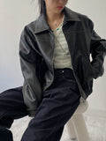 [unisex] Curl Vintage Leather Overfit Blouson
