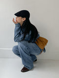 [unisex] Edge Two Tuck Cat Washing Wide Denim Pants