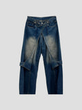 Snake flap button denim pants