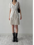 [Short sleeve ver.] Cheek strap long blouse