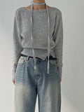 [Scarf SET] Tuyu boat neck slit crop knit