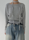 [Scarf SET] Tuyu boat neck slit crop knit