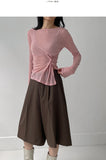 Ribbed wrap see-through layered t-shirt