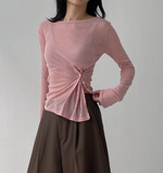 Ribbed wrap see-through layered t-shirt