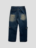 Snake flap button denim pants