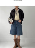 Curved suede short blouson