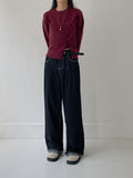 Stitch roll-up wide denim pants