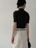 [Plan] Ribbed mock neck slim fit half T-shirt