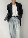 [Belt SET] Stun pin tuck wide denim pants