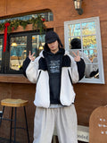 Fleece color matching hooded jumper