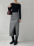 Leather Slit H-ine Long Skirt