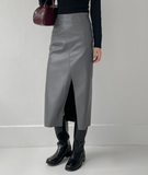 Leather Slit H-ine Long Skirt