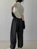 Mock neck three-quarter knit T-shirt