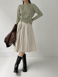 [Scarf SET] Tuyu boat neck slit crop knit