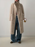 High Neck Double Long Fur Coat