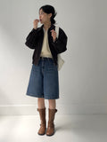 Curved suede short blouson