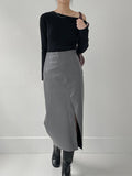 Leather Slit H-ine Long Skirt