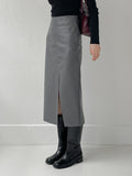 Leather Slit H-ine Long Skirt