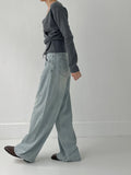 [Belt SET] Stun pin tuck wide denim pants