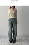 Dipping U-neck Long Sleeve T-shirt