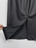 Matte Leather High Waist Long Skirt