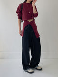 Stitch roll-up wide denim pants