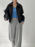 Curved suede short blouson