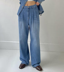 【INCHANT ME】[unisex] Edge 2 Tuck Cat Washing Wide Denim PT INCHANT ME(インチャントミー) - [男女兼用]エッジツータック