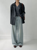 [Belt SET] Stun pin tuck wide denim pants