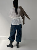 [Tie SET] Arc Raglan Round Blouse