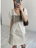 [Short sleeve ver.] Cheek strap long blouse