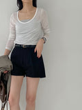 Deep U Neck Tencel See-through T-Shirt