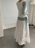 Zahini Ribbon Shirring Banding Long Skirt