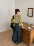 [BAONHAUS] Dendoru Ribbon Dot Raw Denim Pleats Wrap Skirt