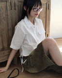 Looney side shirring pocket cropped short-sleeved shirt