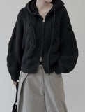 Cable Two-Way Knit Hood Zip-Up