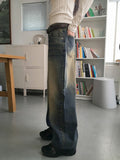 Cama Yellow Washing Vintage Long Wide Denim Pants