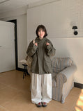 [unisex] Ikuni two-way string pocket cotton washing hooded nightgown jacket