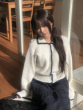 Tack Color Matching Collar Wool Knit Cardigan